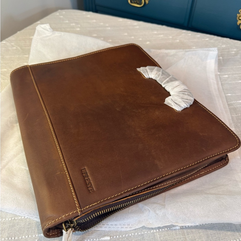 Brown Leather Zip Portfolio